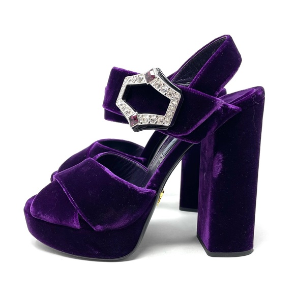 PRADA purple velvet platform sandals, made in Italy, size 37.5 - Picture 2 of 16